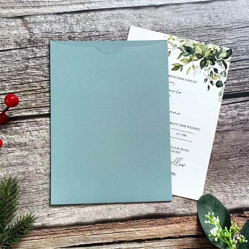 Description Picture 4 of itemGreen Pearl Wedding Invitations Envelope, Sturdy Pocket, Personalized Invitation, RSVP Printing, 5.1x7 .1 Inch, 250GSM
