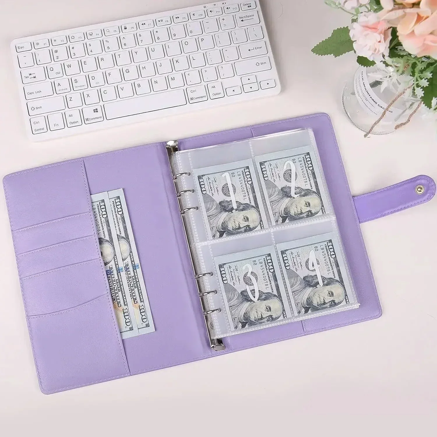 Sharkbang A5 PU 100 Envelope Saving Challenge Book Binder Collect Book Set 25 Sheets 100 Pockets Number Sleeves Full Set Holder