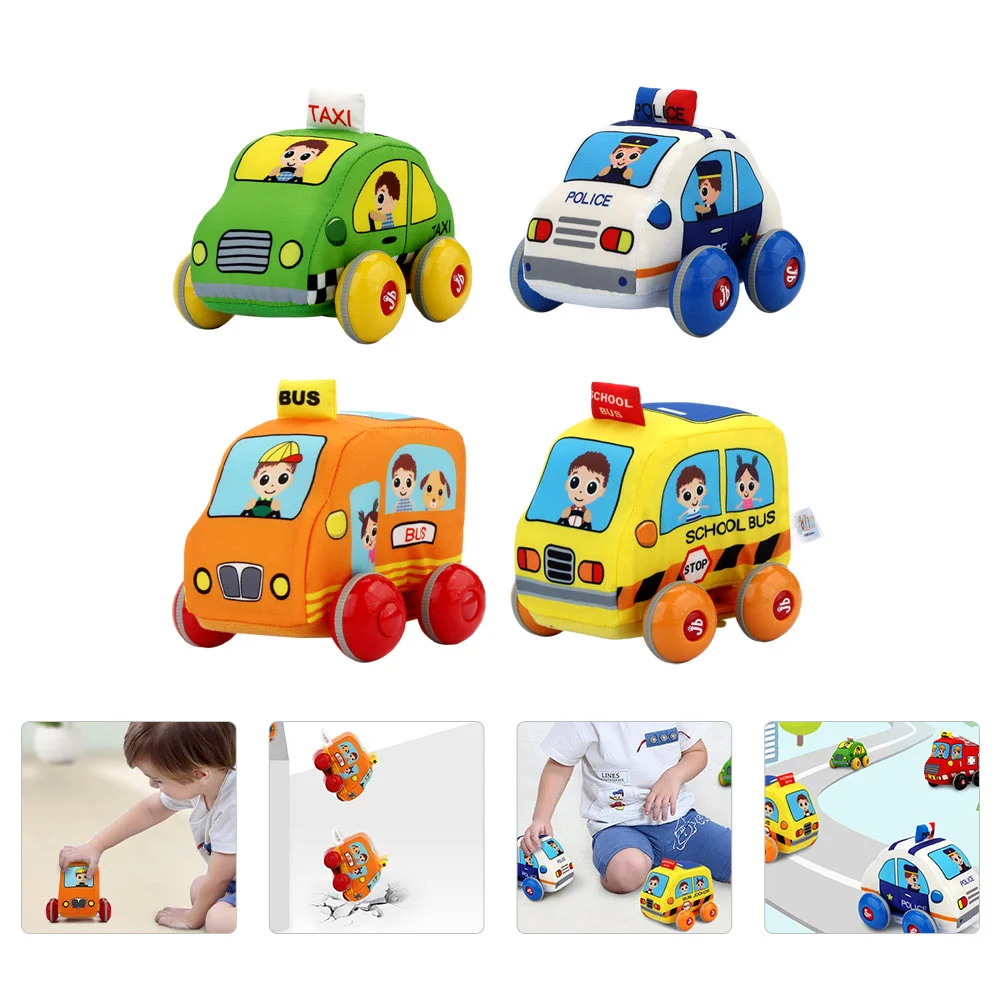 

4Pcs Pulling Back Power Toy Cartoon Vehicle Toys Cloth Vehicle Playthings