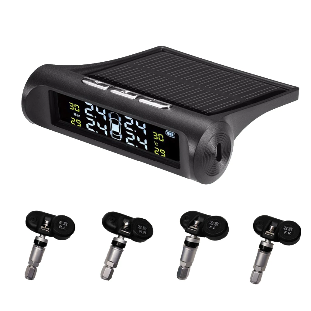 

RV Car TPMS Tire Pressure Alarm Monitor System Solar Powered Built-in Sensor