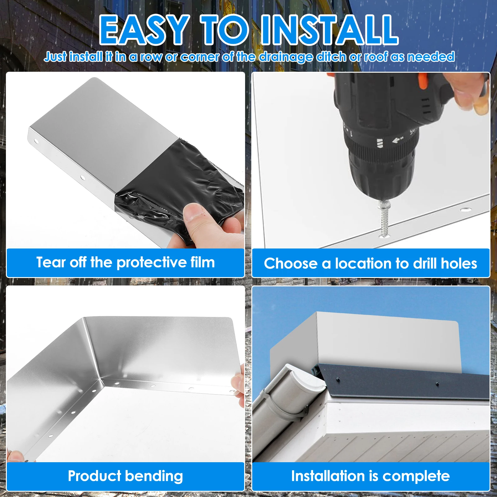 4Pcs Roof Gutter Diverter Roof Rain Gutter Valley Splash Guards Metal Guard Diverter with Screws for House Roofs Corner