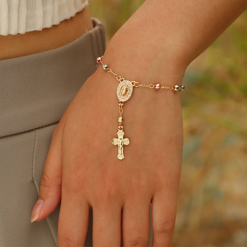 Virgin Mary Rosary Bead Cross Bracelet Virgin of Guadalupe