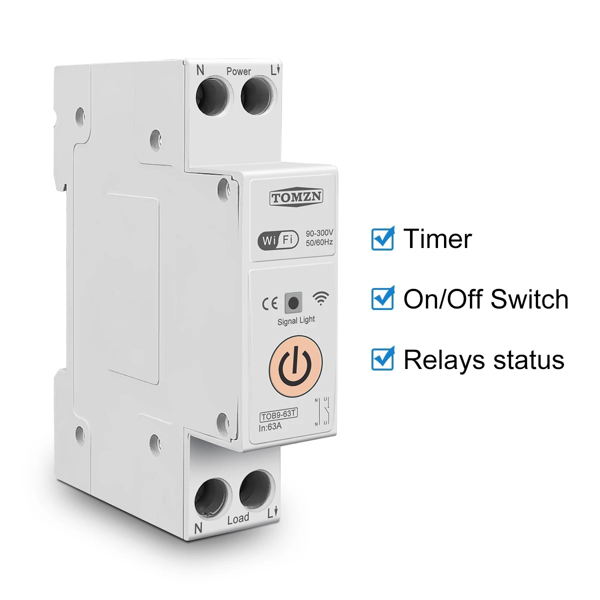 TOB9 63A 1P+N WIFI Smart Switch Energy Meter Kwh Metering Monitoring Timer Relay MCB TUYA smartlife voltage current protection