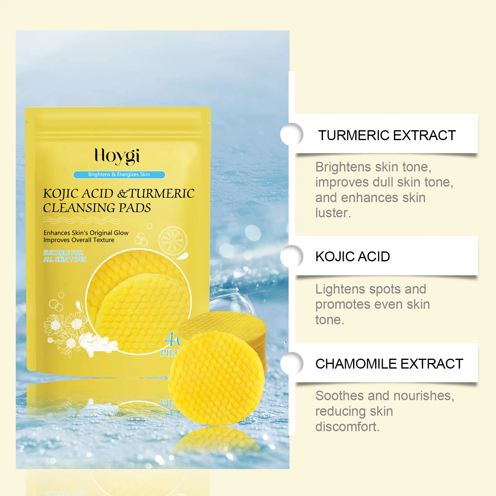 Turmeric Cleansing Pads Oil Control Exfoliating Daily Cleaning Fade Dark Spot Shrink Pores Smooth Moisturizing Facial Cleanser 3