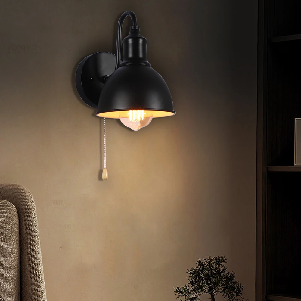 

ZK50 Wrought Iron Bathroom Lighting Bedside Single Head Retro Pull Wire Wrought Iron Decorative Wall Lamp E27 Without Bulb