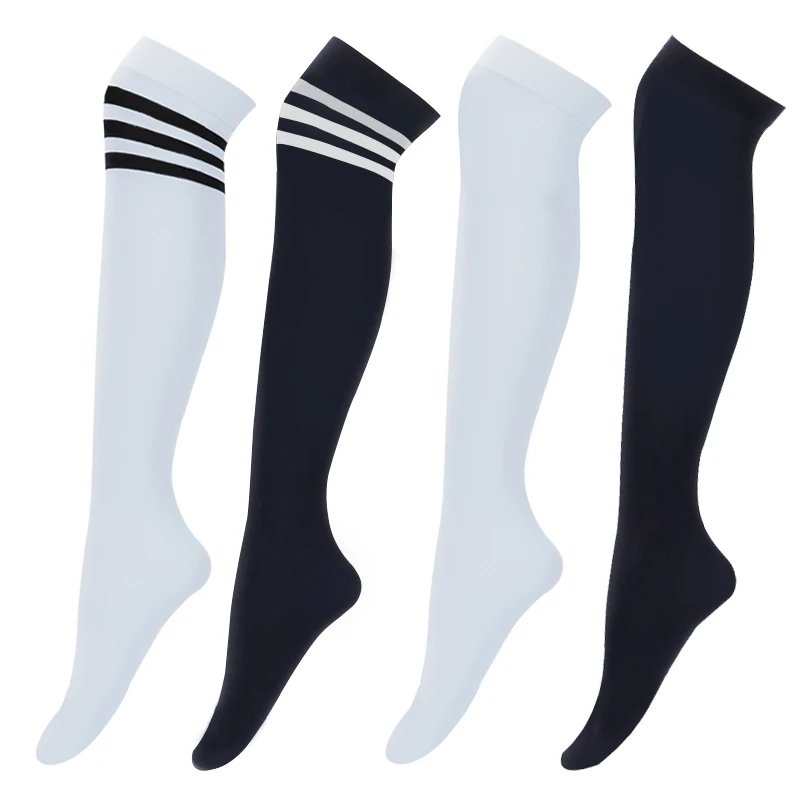 Women Socks Women's Solid Stockings White Black JK School Student Knee Socks Opaque Over Knee Thigh High Elastic Sexy Stocking