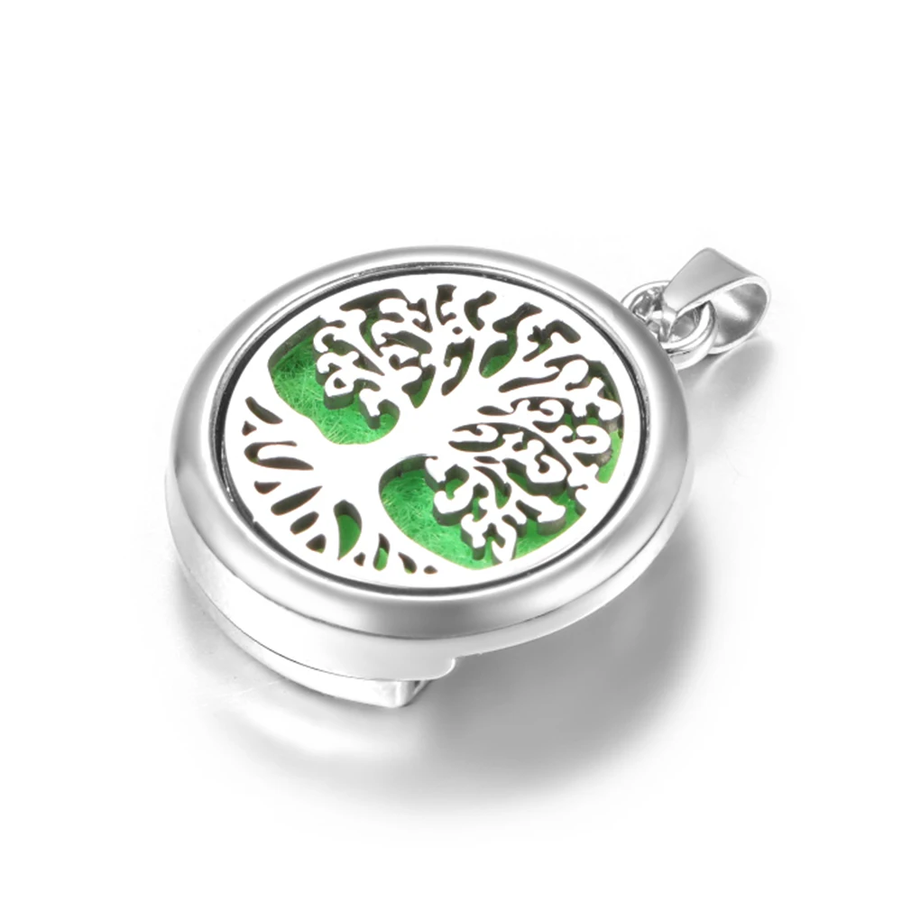 Stainless Steel Aromatherapy Pendant with Patterned Perfume Insert – Essential Oil Diffuser Necklace