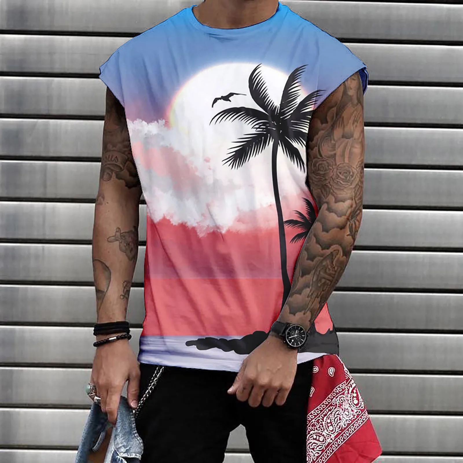 

Men's Casual Tank Tops Beach Boho Print Sleeveless Muscle Tees Cool Workout T Shirts Street Vintage Dark