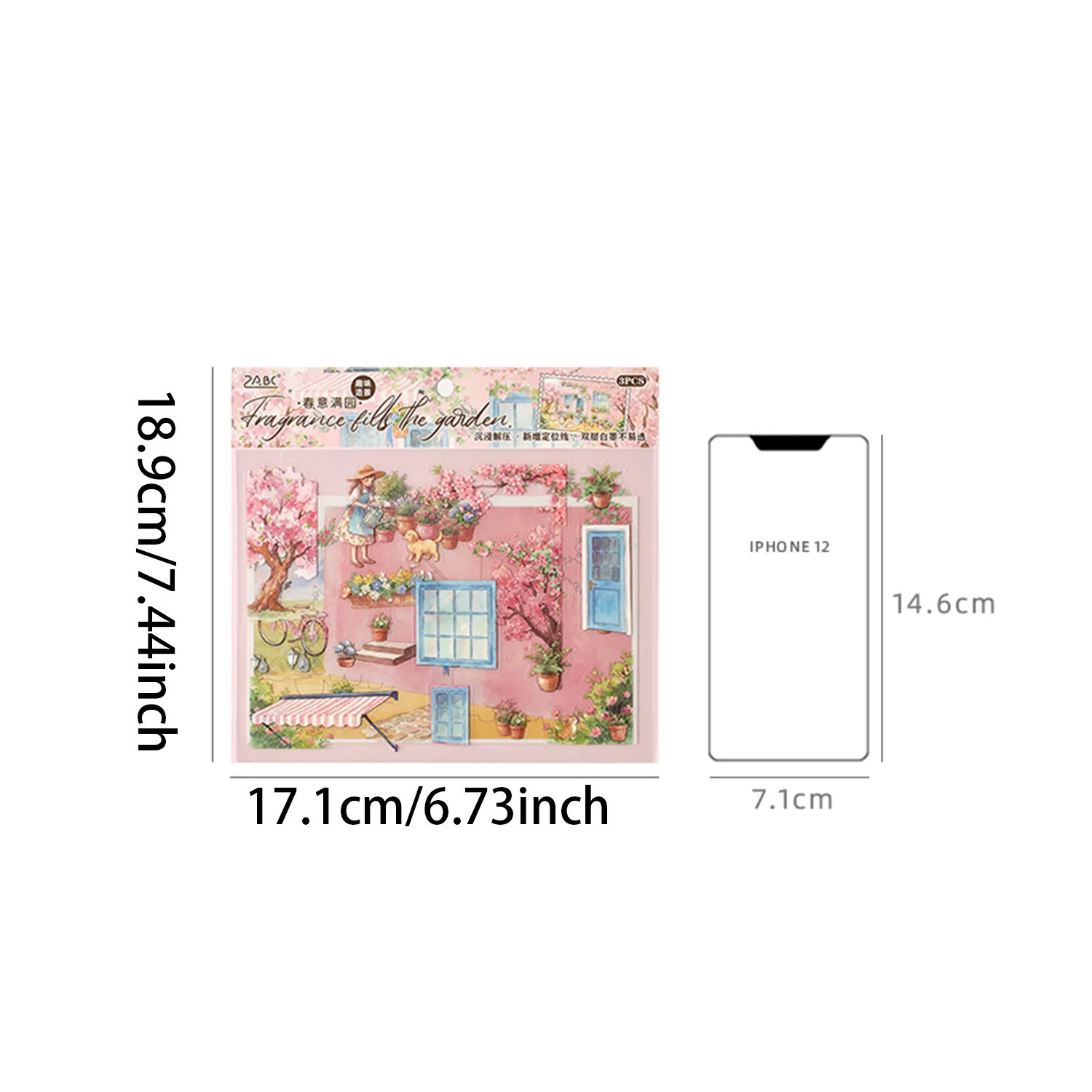3Pcs Garden & Room PET 장면 스티커, 3D Cottagecore 인테리어 및 익스테리어 데칼