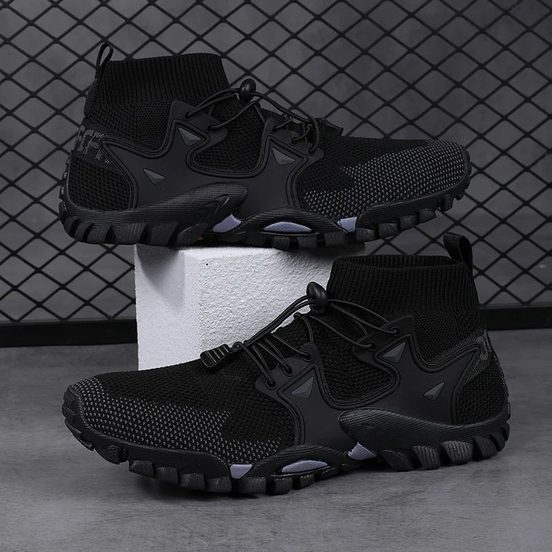 YRZL Men Hiking Shoes Outdoor Travel Shoes Climbing Breathable Lace Up Wear-resistant Men Trekking Walking Sneakers Cycling Shoe