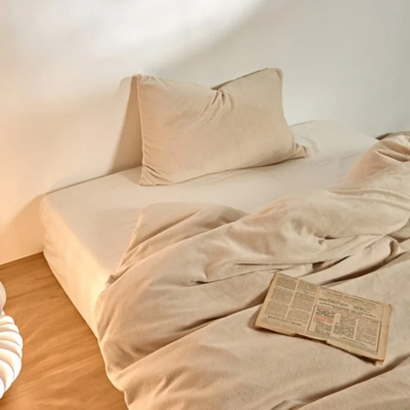 

Bed sheets pure cotton protective cover fitted sheet simple double-sided short plush 2023 pillowcase bedspread