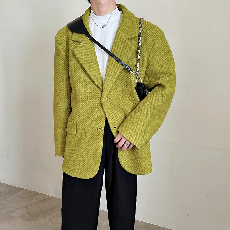 

Autumn And Winter Korean Fashion Thickened Twill Woolen Suit Original Design Men Blazers Shoulder Pad Vintage Suit Woolen Coats