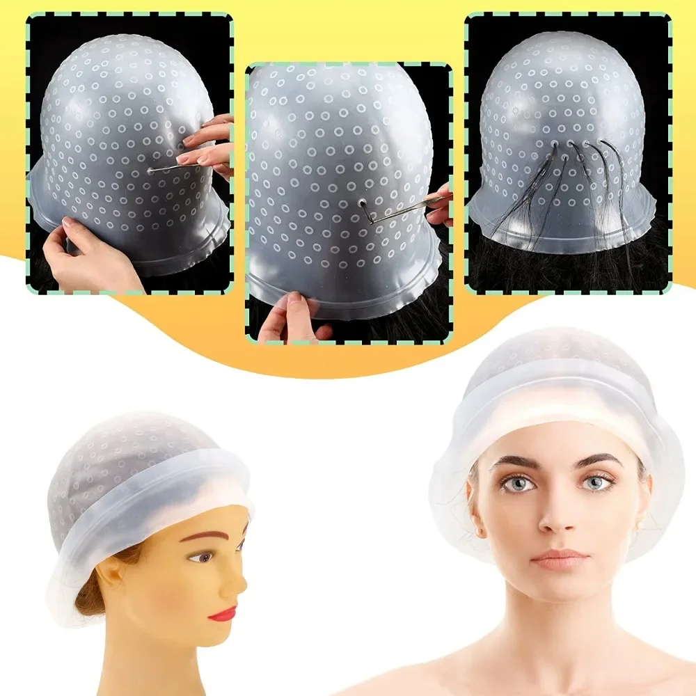 1PC 실리콘 헤어 컬러링 캡 재사용 가능한 헤어 염색 하이라이트 모자 후크 이발사 헤어 드레싱 보닛 살롱 스타일링 도구