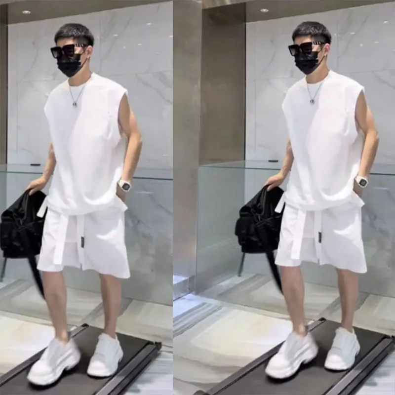 2024 Elegant Fashion Harajuku Slim Fit Ropa Hombre Loose Casual All Match Sports Shorts Set Solid Sleeveless Vest Two Piece Set