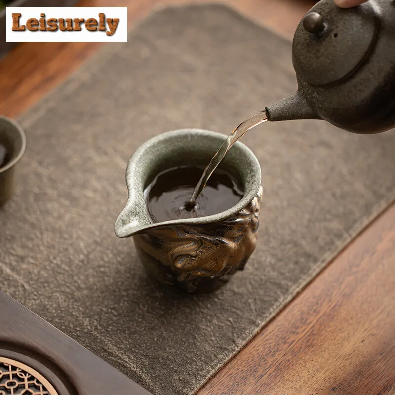 180ML Antique Kiln Chnage Cyan Tea Pitcher Antique Coarse Pottery Cha Hai Household Justice Cup Tea Items Ornaments Accessories