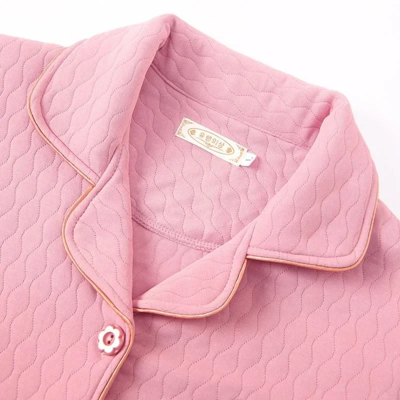 2024 New Pajama Women Autumn Winter Thick Loungewear Cotton Air Cotton Sandwich Sleepwear Warm Thicken Loose V-neck Homewear