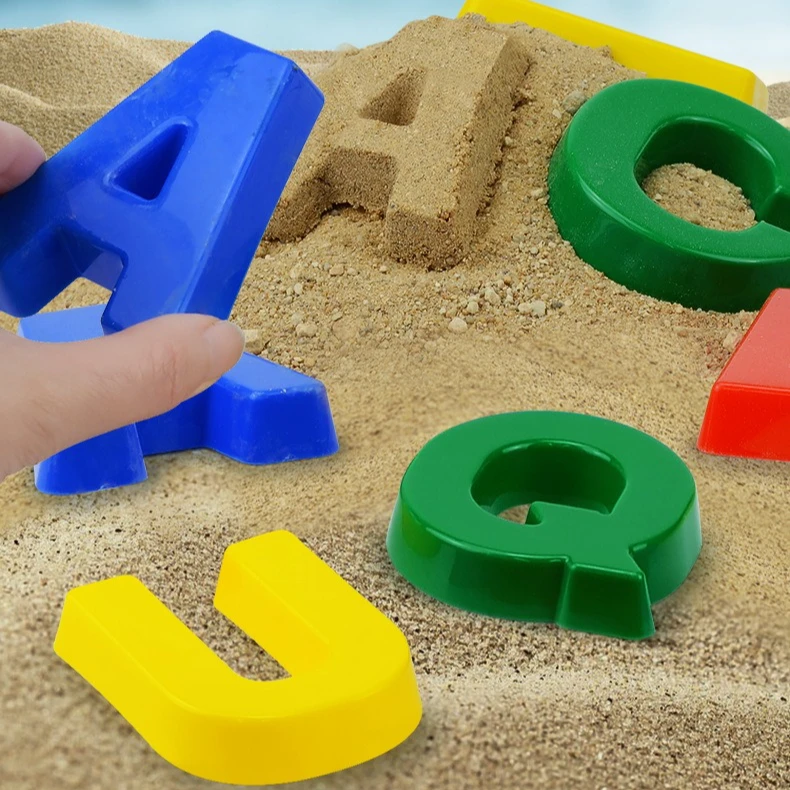 ABC 알파벳 해변 장난감 어린이를위한 모래 성형 키트 대문자 모래 금형 야외..
