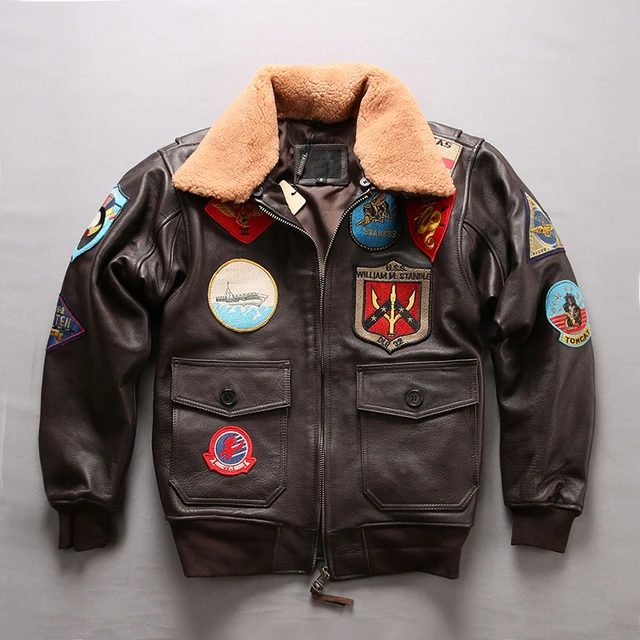 Biker Leather Coat For Men Aviator Bomber G1 Pilot Leather Jacket Plus Size Real Fur Collar Cowhide Flight Jacket Winter 2XL-3XL 1