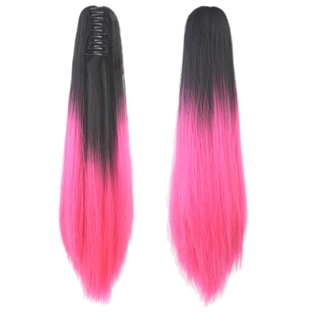 24'' Straight Synthetic Hair Clip In Hair Extension Red Pink Claw Ponytail Hairpieces Pony Fairy Tail Queue De Cheval fake hair extensions