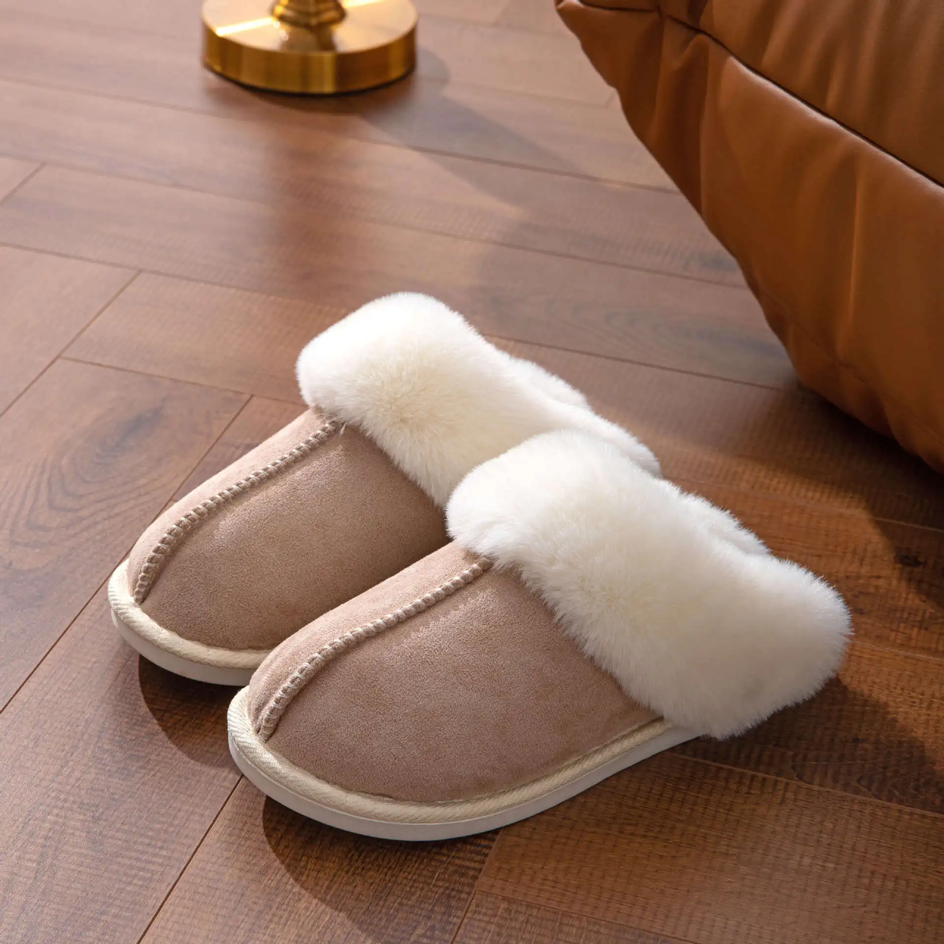 2023 Plush Warm Home Flat Slippers Lightweight Soft Comfortable Winter Slippers Women's Cotton Shoes Indoor Plush Slippers