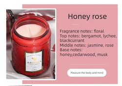 Scented Candle in Embossed Glass Cup - Smokeless Handmade Soy Wax Fragrance Gift (Honey Rose)