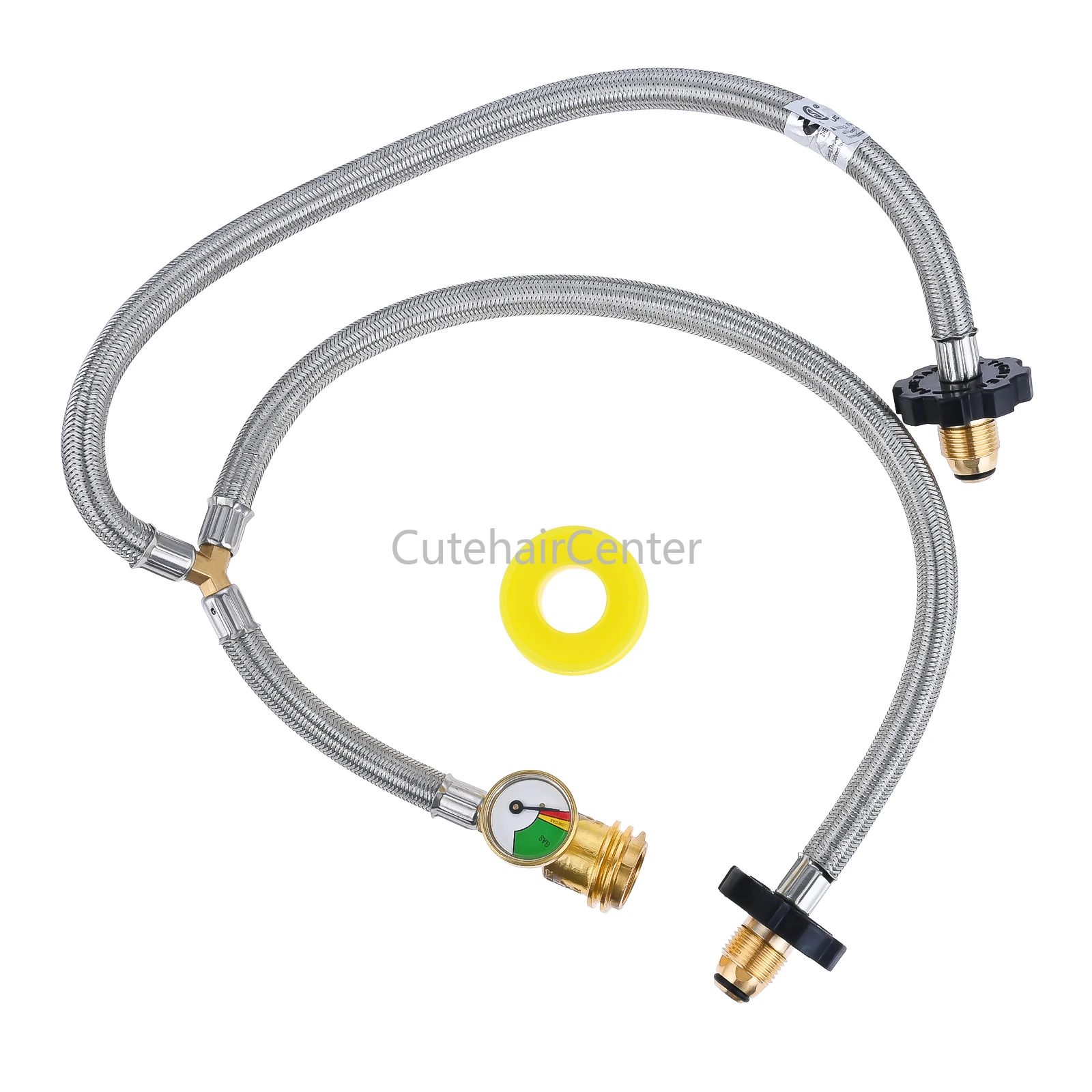 1kit Dual Propane Tank Connection Y-Splitter 2 Way POL & QCC Stainless Steel Hose Connect 5-100lbs Cylinder Grill Heater 350PSI