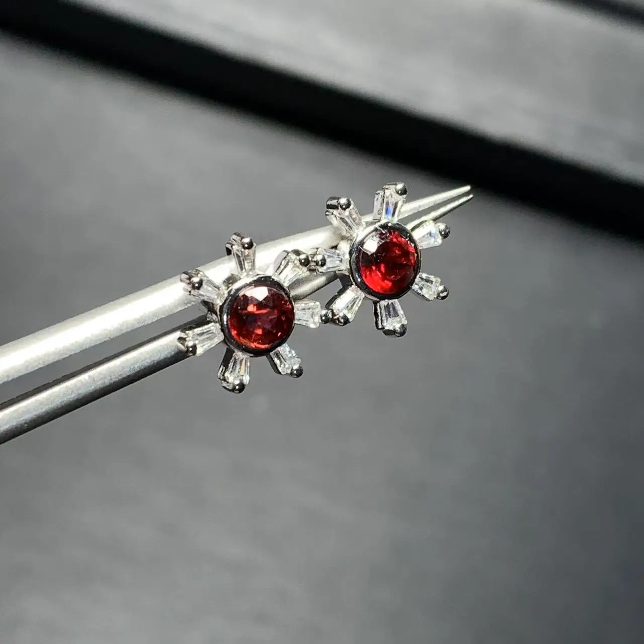 Natural Garnet Stud Earrings for women Jewelry Gift Prevent allergy gem jewelry Genuine Red Stone