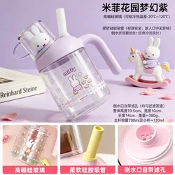 Miffy Rabbit Double Drink Cup - Cute Straw Glass Mug - 750ml (2)
