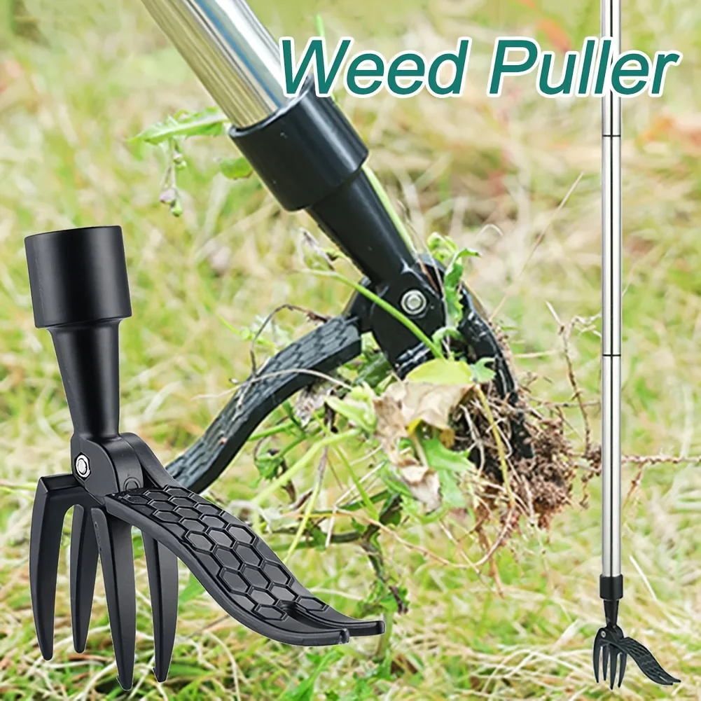 Heavy-Duty Stand Up Weed Puller Tool,4-Claw Upright Weeder with Adjustable Height, Portable Tool for Lawn,Durable,Lightweight