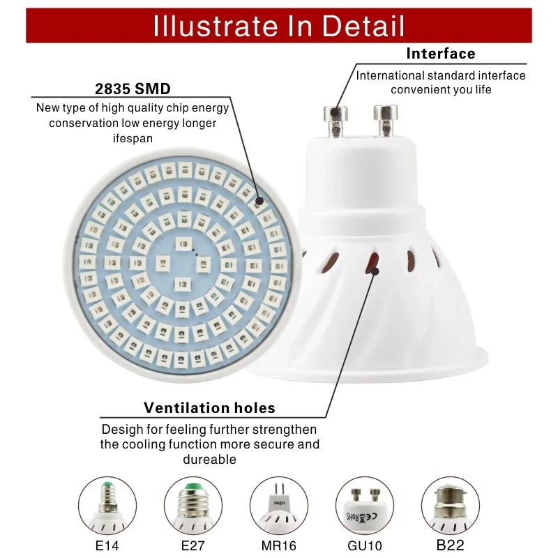 Led Grow Bulb E27 E14 GU10 MR16 B22 220V Hydroponic Growth Light 3w 4w 5w Full Spectrum For Flower Plant Hydroponic Growing Lamp led grow lamp led plant light