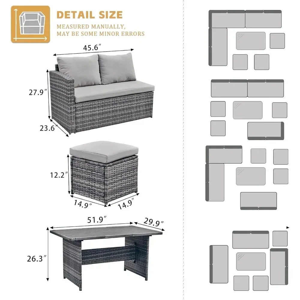 7 Pieces Outdoor Patio Furniture with Dining Table&Chair, All Weather Wicker Conversation Set with,Grey Garden Sofas