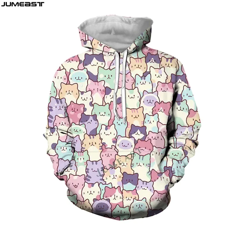 Jumeast Men Women 3D Sweatshirt Oversized Male Female Cartoon Lovely Animal Cat Hip Long Sleeve Cap Hoody Sport Pullover Hoodies summer men s haze blue tracksuit lovely smile t shirt trousers set harajuku style jogging suit casual outfit male chic clothing