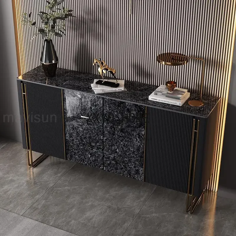 Italian Black Marble Sideboard For Decoration Kitchen et Multi-drawers Furniture Narrow Entrance Cabinet In The Living Room
