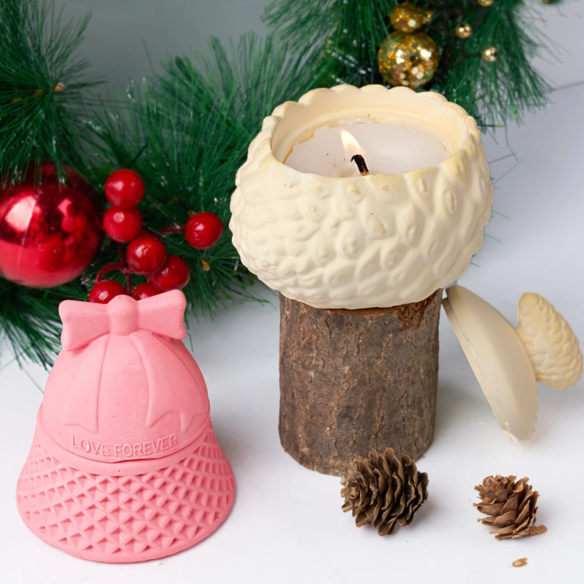 2 Moules à Bougie Silicone Forme Maison De Noël - 11x12cm - Pour Cire, Plâtre, Résine