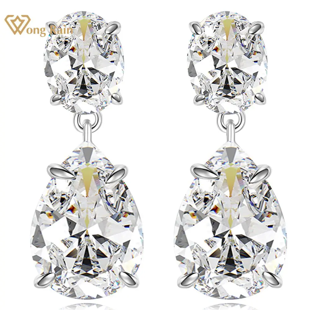 Wong Rain 100% 925 Sterling Silver Pear Cut 10*14 Mm Lab Sapphire Gemstone Sparkling Drop Orecchini Gioielli Da Sposa Spedizione Gratuita