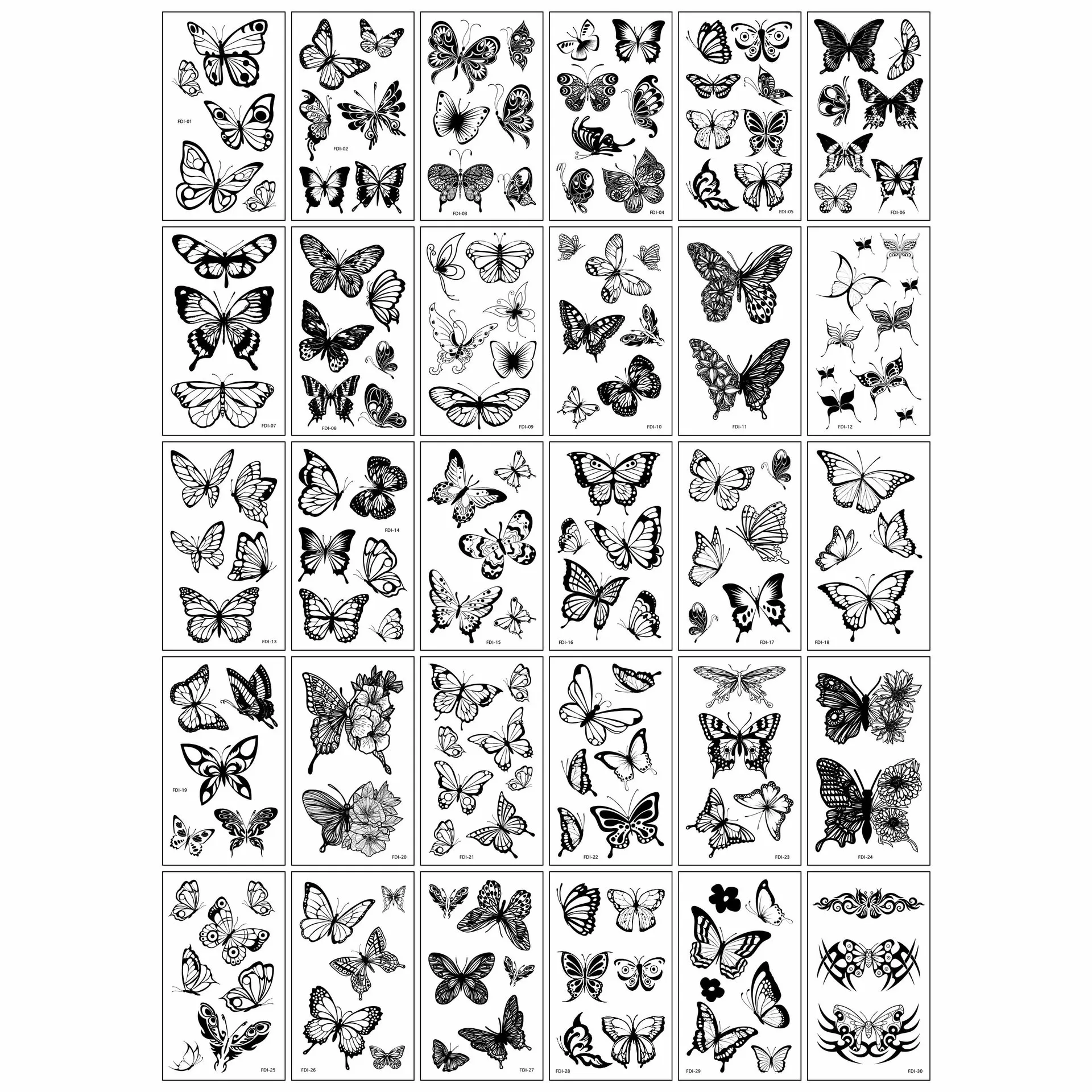 

30pcs/lot Black Butterfly Temporary Tattoos Waterproof Transfer Fake Tattoos Stickers for Women Men Hands Arm Neck Shoulder Body