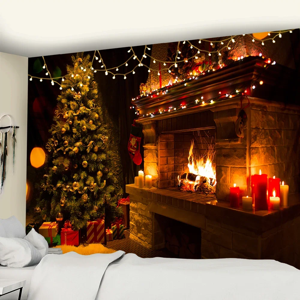 Christmas Decoration Tapestry Fireplace Tree Wall Art Backdrop Home Decor tapestry decorations