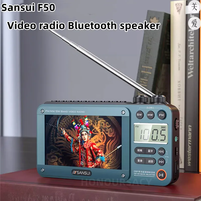 

Sansui F50 Retro Video Radio Wireless Bluetooth Speaker Portable Stereo Subwoofer Mini Plug in Walkm all band Mp3 Music Player