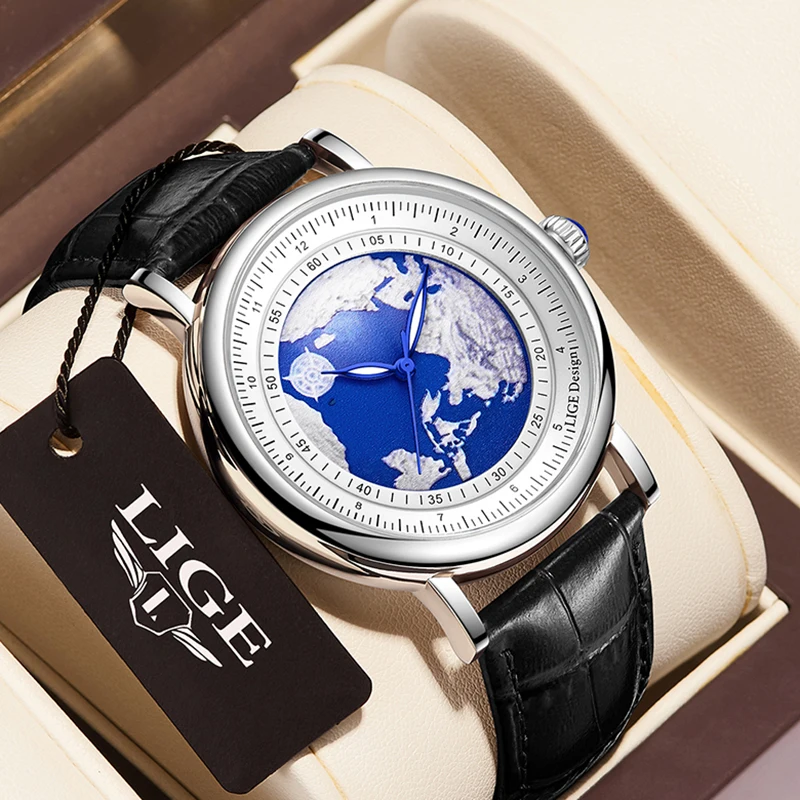 

LIGE Quartz Men Watches Leather Strap Male Wristwatches Top Luxury Brand Luminous Date Week Business Men's Clock Reloj Hombres