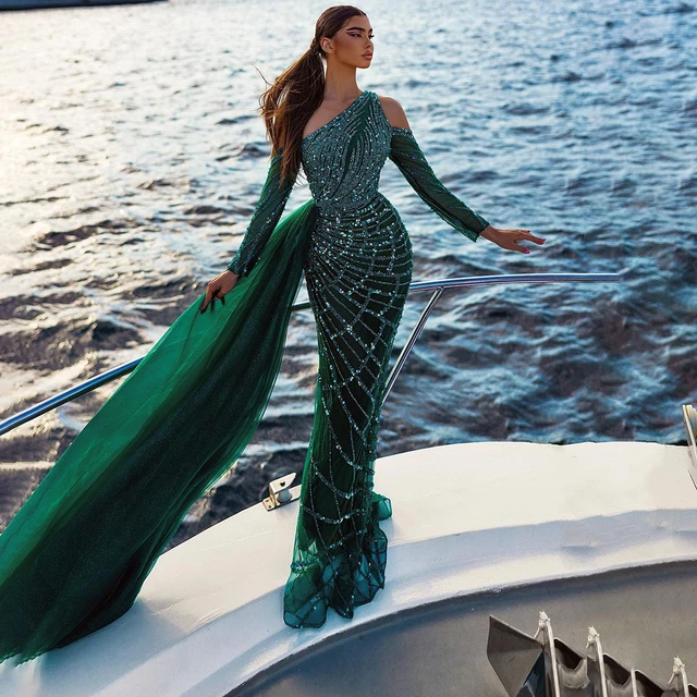 Serene Hill – robe de soirée de forme sirène, élégante robe longue,  asymétrique épaule dénudée, Sexy, perlée, vert, luxe, robes pour femmes,  BLA71894, 2023 | AliExpress