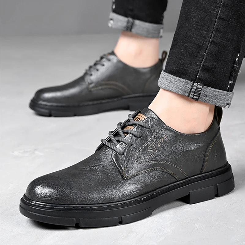 

Лоферы мужские Брендовые повседневные кожаные на платформе мужские низкие дышащие деловые оксфорды на шнуровке мужская обувь