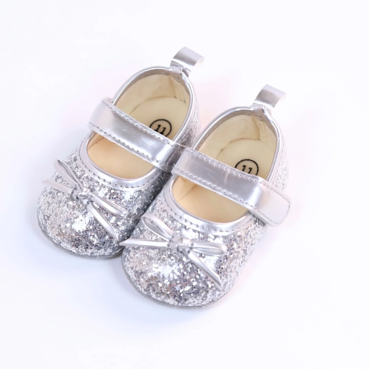 Infant Baby Girls Princess Shoes Shiny Sequined Bow Non-slip Soft Flats First Walker Shoes Toddlers Dress Shoes for 0-18M 3