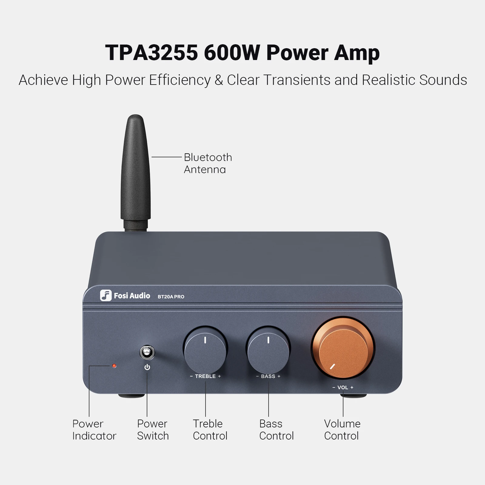 Fosi audio BT20A pro TPA3255 Bluetooth řádný energie zesilovač 300W x2 mini hifi stereo třída D amp bas výšky pro domácí theater