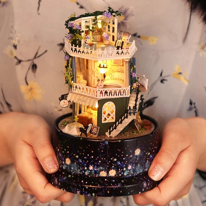 Cute Room Diy Rotating Music Box Manual Assembly Intelligence Development Children Toys Romantic Gift Valentine's Day Present