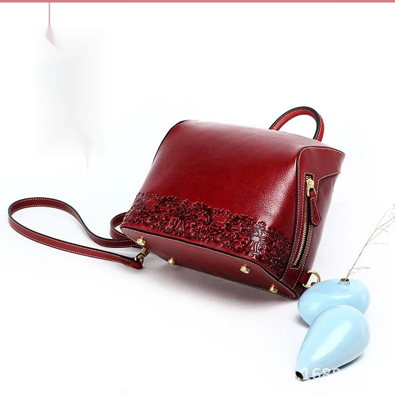 2024 Nuevo bolso de mujer de cuero genuino estilo chino mochila en relieve_voghion.com