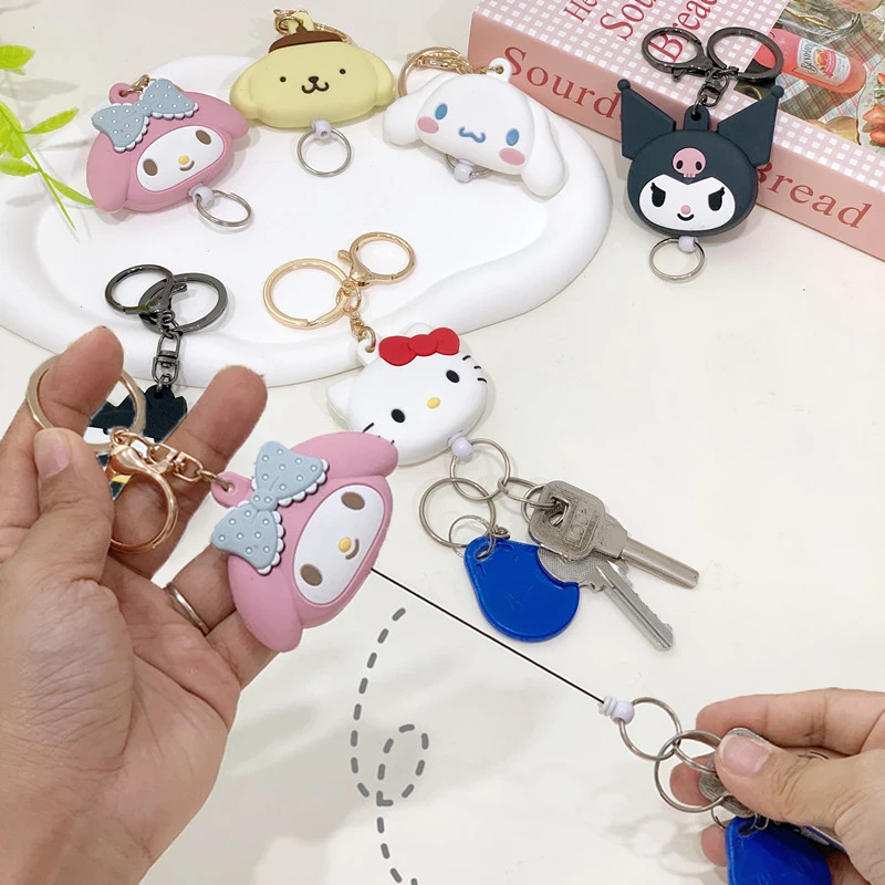 

Sanrio Cinnamoroll Kuromi Mymelody kawaii мультфильм выдвижной брелок Подвеска Аниме силиконовая кукла легко тянущаяся пряжка