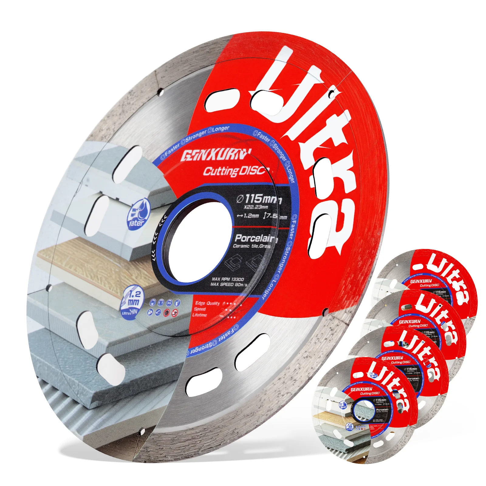Geinxurn 2/5 Stück Superdünne Diamantsägeblätter für Fliesen (4,5"/5") für Winkelschleifer für 7/8" Schaft Handmarmorschneider