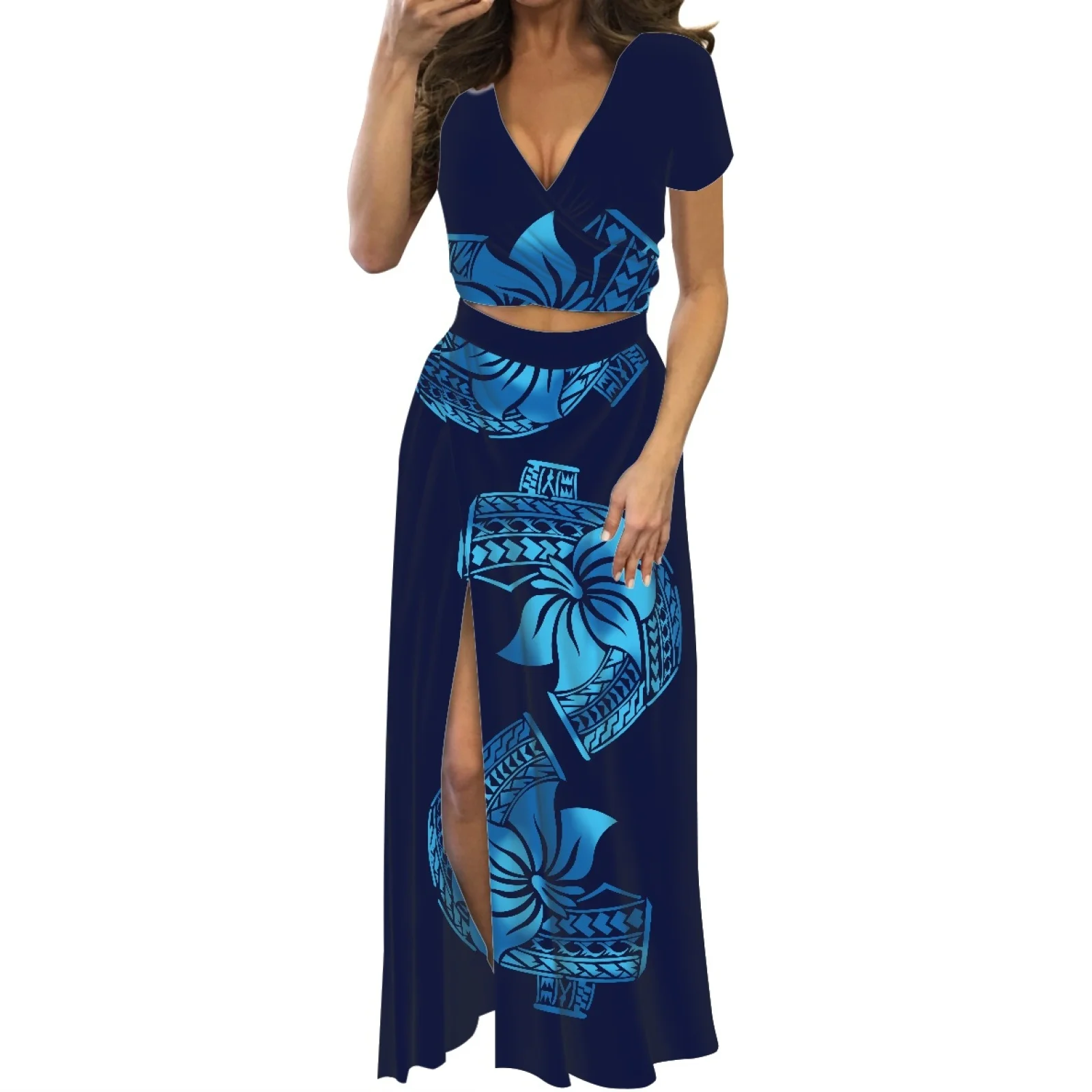 

2023 Samoa Polynesian Traditional Tribal Dress Hawaiian Style Palm Leaf Print Summer Fashion Dress Breast Wrap Sexy Beach Dress