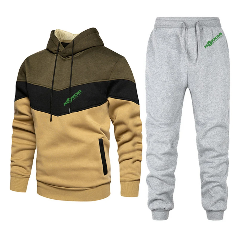 Korda inspired tribute 2023 men's street printed sweater hooded sweatpants set tricolor stitching 2-piece set
