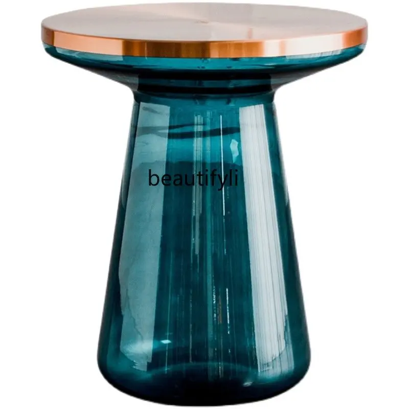 

Modern Creative round Glass Storage Tea Table Living Room Simple Corner Table Light Luxury Transparent Sofa Side Table